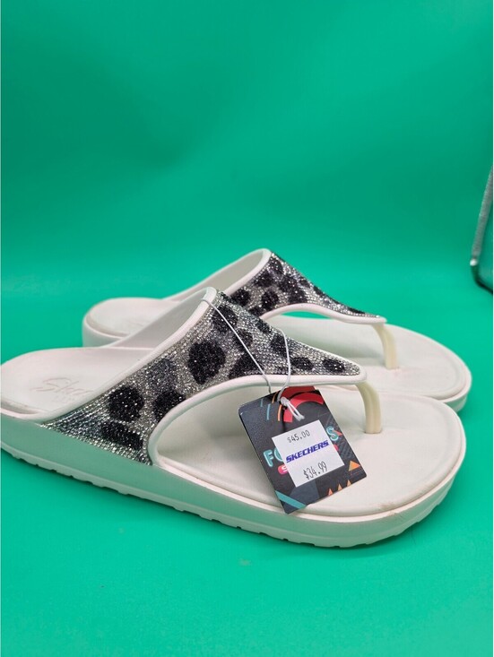 Skechers Shoes - Skechers Luxe Foam Rhinestone Leopard Print Flip Flops White Women's Size 10